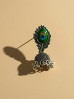 Sliver Peacock Feather Jhumka - Image 3