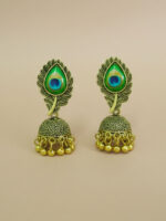 Peacock Feather Golden Colour Oxidized Jhumki - Image 2