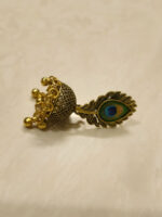 Peacock Feather Golden Colour Oxidized Jhumki - Image 6
