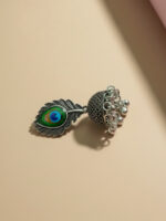Sliver Peacock Feather Jhumka - Image 4