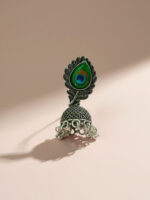 Sliver Peacock Feather Jhumka - Image 2
