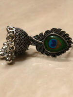 Sliver Peacock Feather Jhumka - Image 7