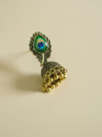 Peacock Feather Golden Colour Oxidized Jhumki - Image 4
