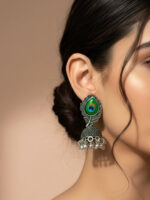 Sliver Peacock Feather Jhumka