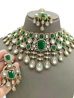 ishhaara-green-uncut-kundan-and-polki-choker-necklace-90927496907528